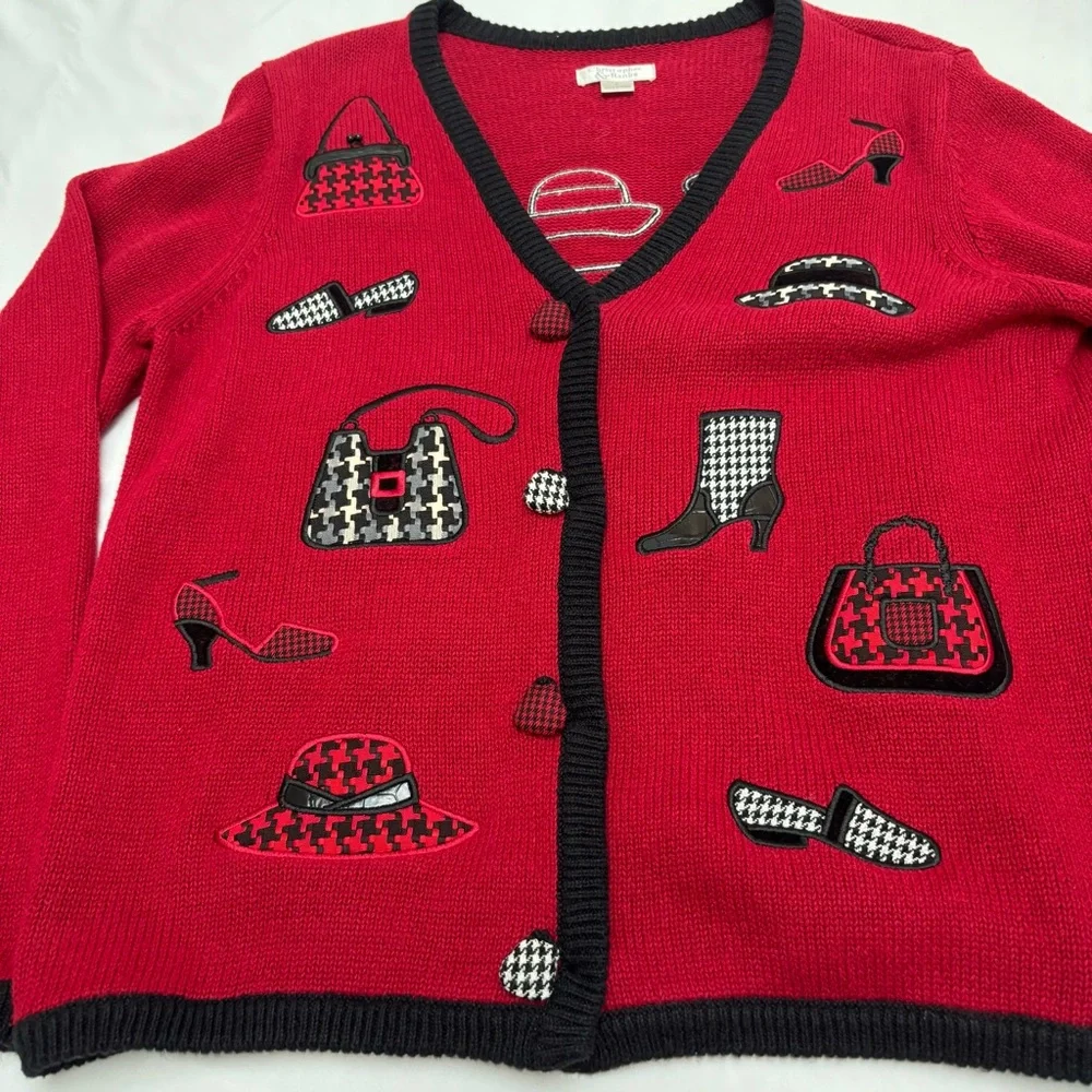 Christopher Banks vintage Knit Red Sweater with Purse Shoe Accents